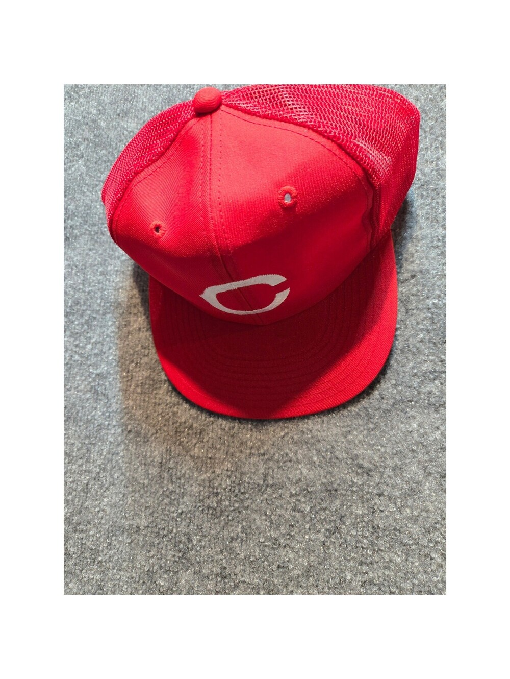 Vintage 80s Cincinnati Reds MLB Red Trucker Snapback Hat with Green Underbrim -